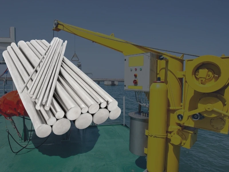 Stainless steel piston rod machined from SUS316 bar stock for marine winches and coastal offshore drilling fluid power systems.